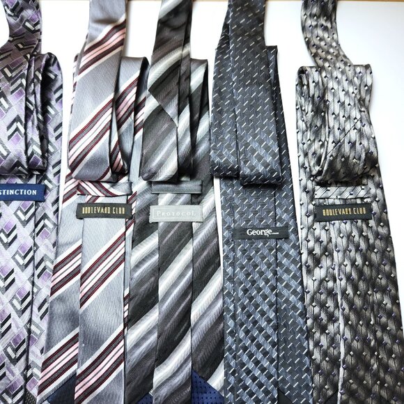 Lot of Seven Neckties Mens Greys Blacks Purples Pinks Various Designs and Makers - Picture 9 of 13